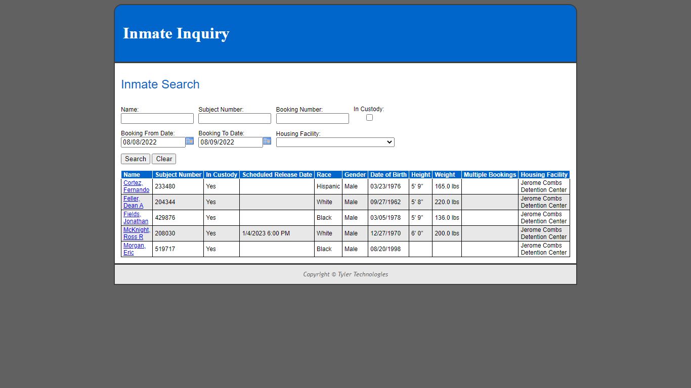 Inmate Search